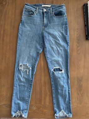 Levi's Women's 721 Skinny Ripped Jeans - Blue Denim